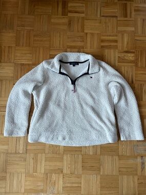 Tommy Hilfiger Cream Sherpa Quarter-Zip Pullover with Navy Trim